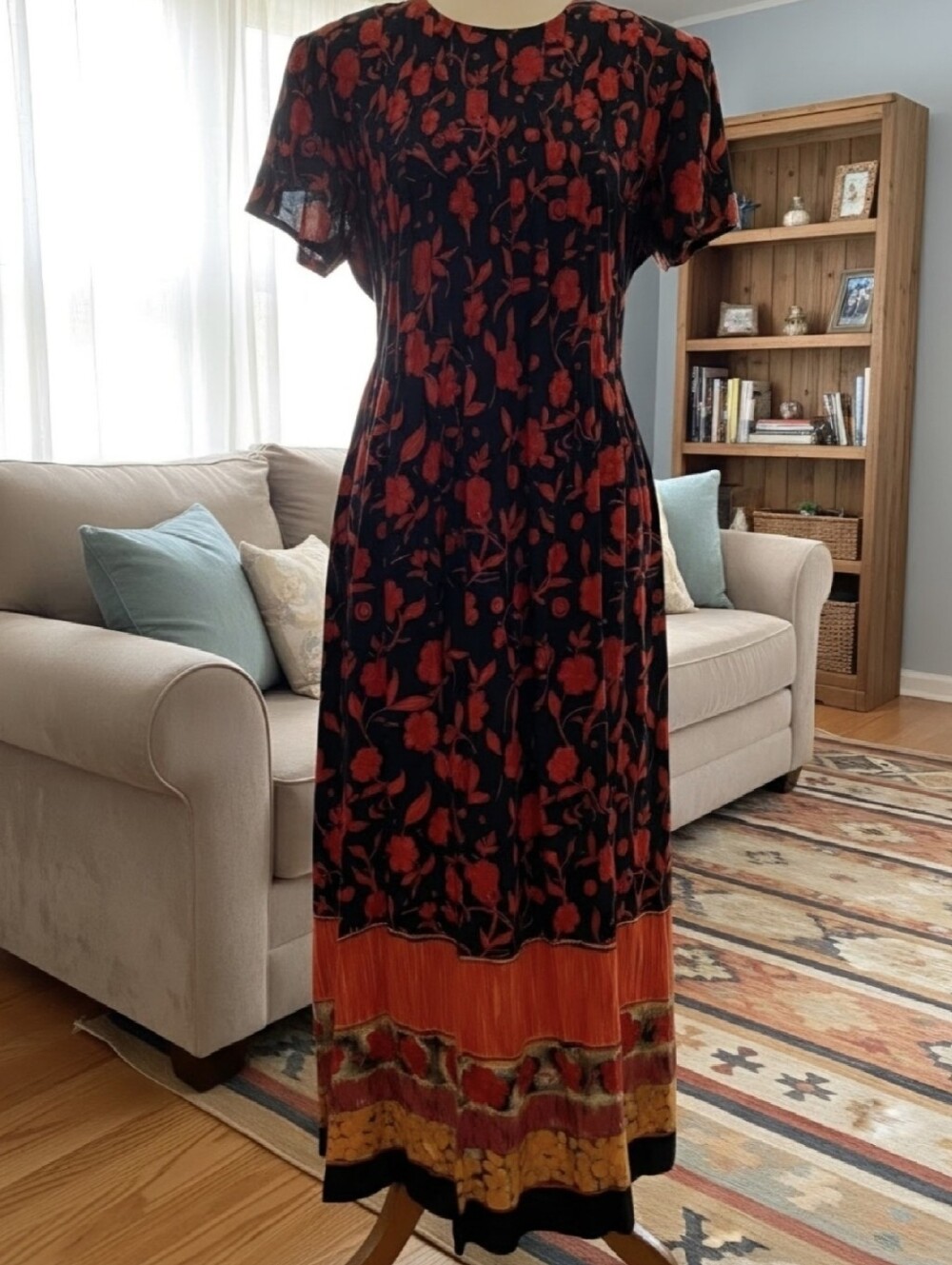 Vintage 90s Positive Attitude Floral Rayon Midi Dress Size 12 Boho Grunge